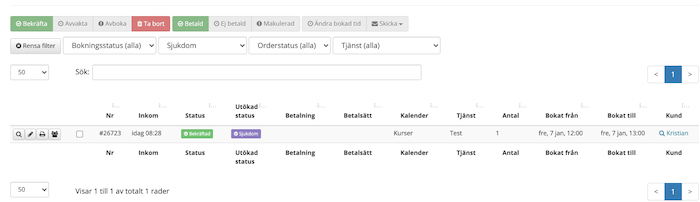 Utökad bokningsstatus på bokning i bokningsöversikten